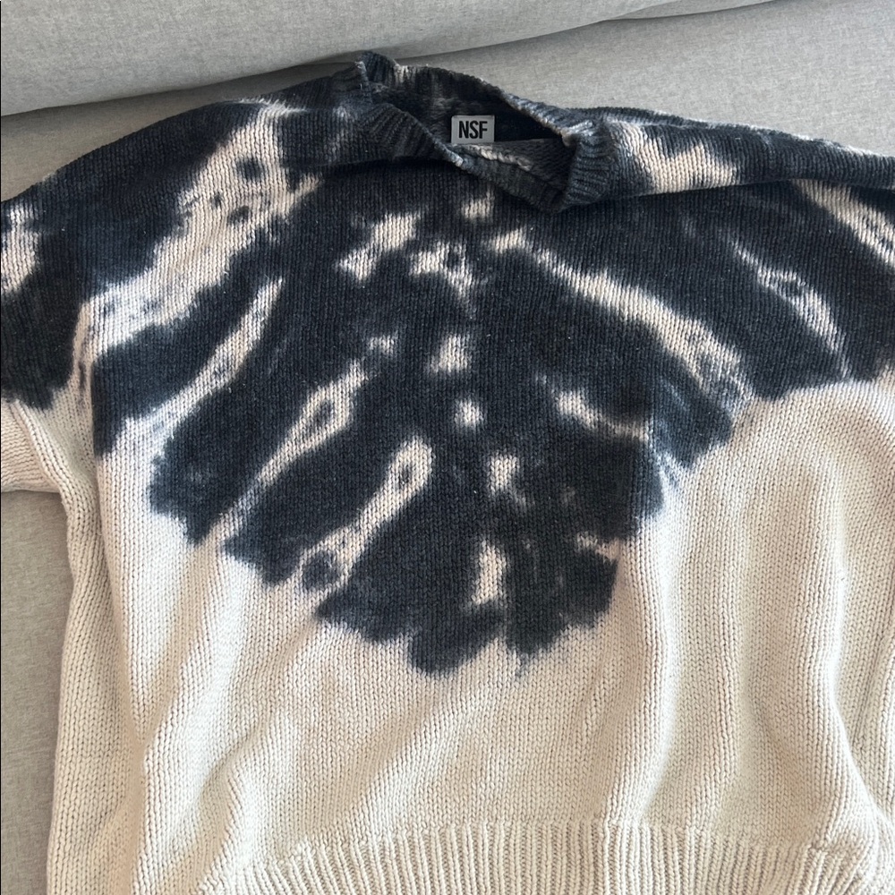 NSF Monochrome Tie-Dye Knit Top. Intentionally distressed.